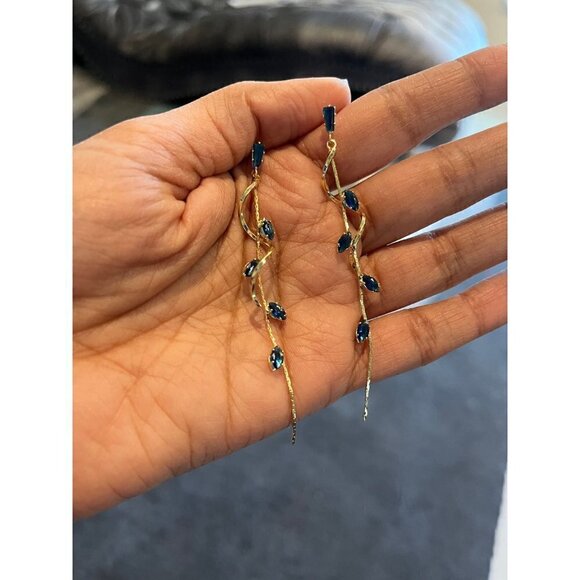 navy blue earrings gold chandelier, dark blue wedding crystal  blue earrings - Picture 2 of 8